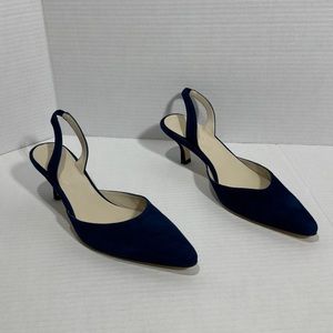 NWOT Boden || blue suede leather sling back mules size 38